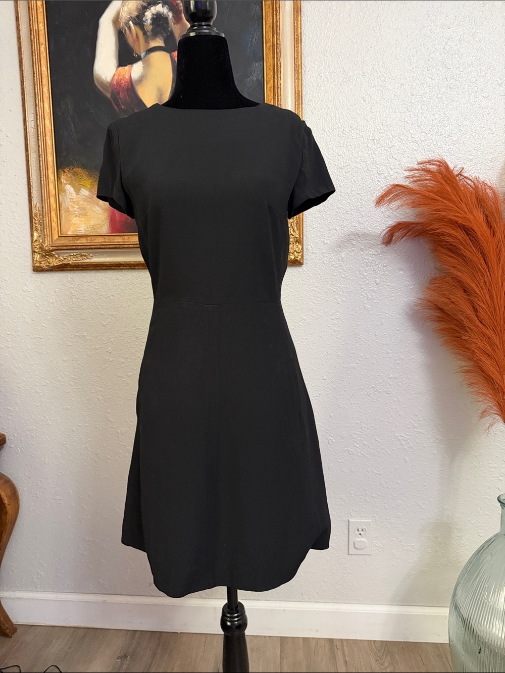 Massimo Dutti Classic Black Short-Sleeve A-Line Dress